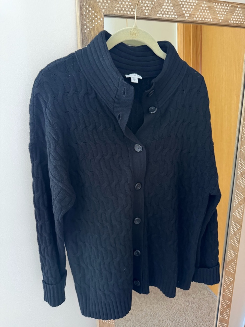 J Jill Women's Black Cable-Knit Button Cardigan Sweater